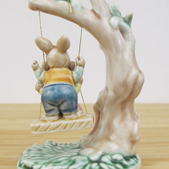 1993 Albert E Price Tales of Bunny Hollow Ceramic Young Bunnies on a Tree Swing - Picture 2 of 9